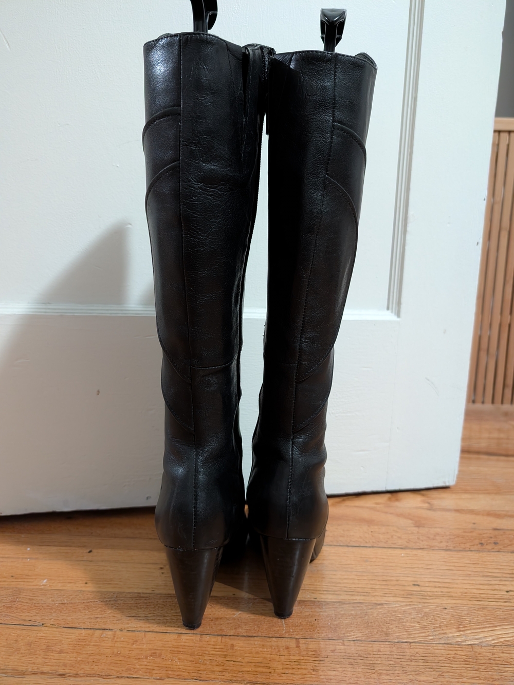 Miz Mooz Black Leather Over-the-Knee Block Heel Boots - Picture 3 of 10